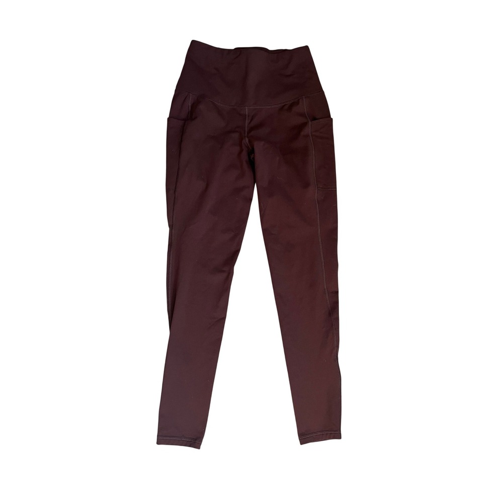 Brown Athletic Leggings XS Fleece Lined Side Pockets Ankle Athleisure Fit Girl